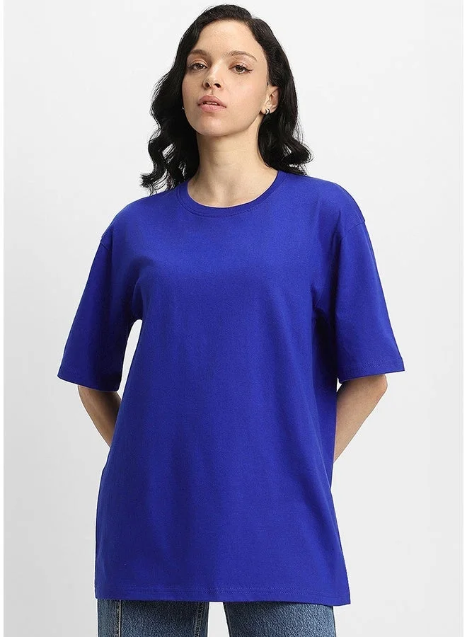 Juneberry Juneberry Pure Cotton Over-size  ROYALBLUE T-Shirt For Women